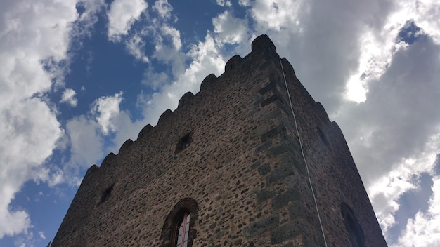 low angle view of old building against cloudy sky