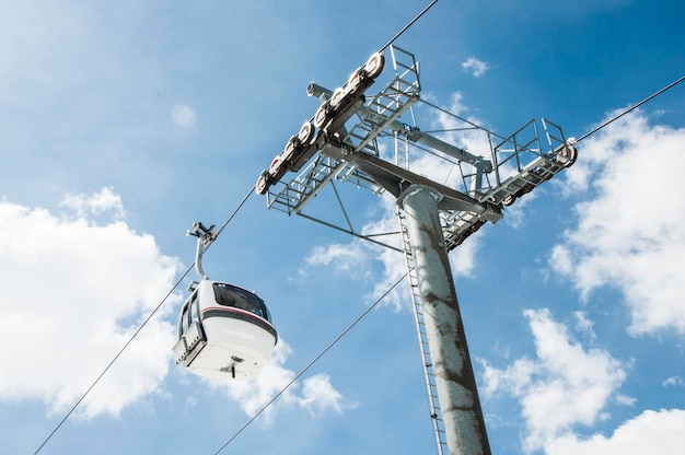 low angle view of overhead cable car against sky