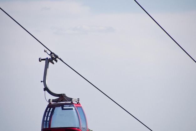 low angle view of overhead cable car against sky