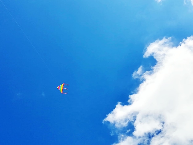 Photo low angle view of people paragliding against blue sky