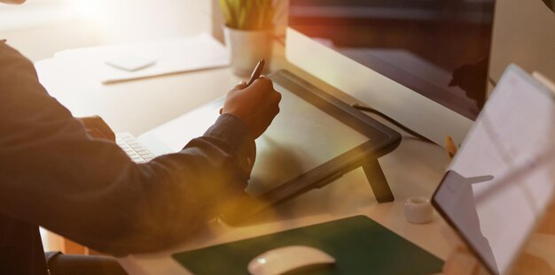 Low angle view of people working on table