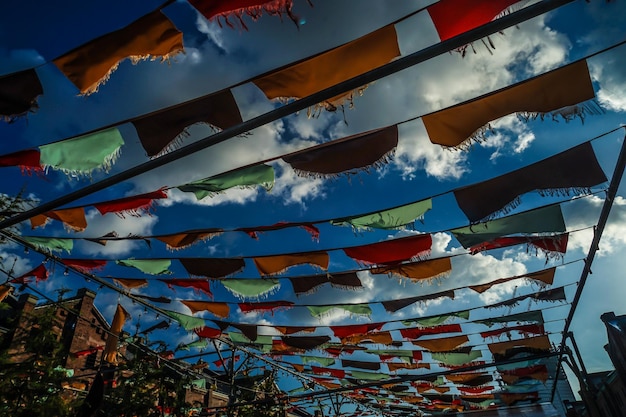 Low angle view of prayer flags against sky