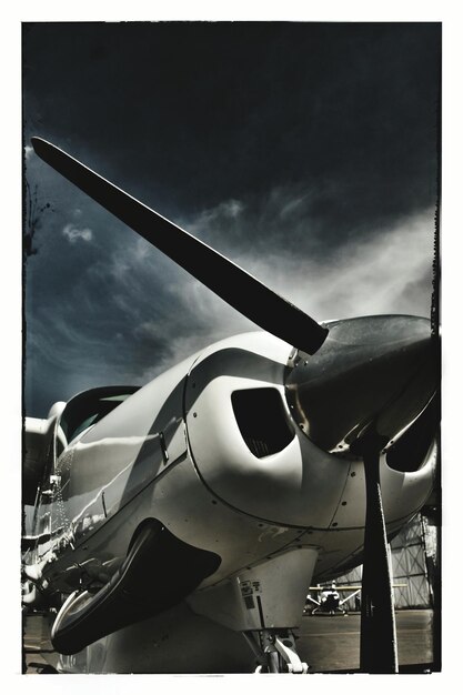 Low angle view propeller airplane