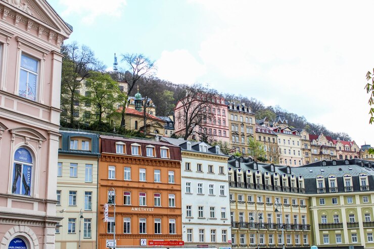 Photo 空に照らされた住宅の低角度の景色