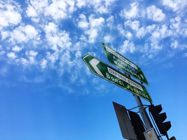 Foto vista a basso angolo del segnale stradale contro il cielo