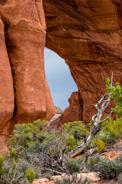 Low angle view of rock formation against sky