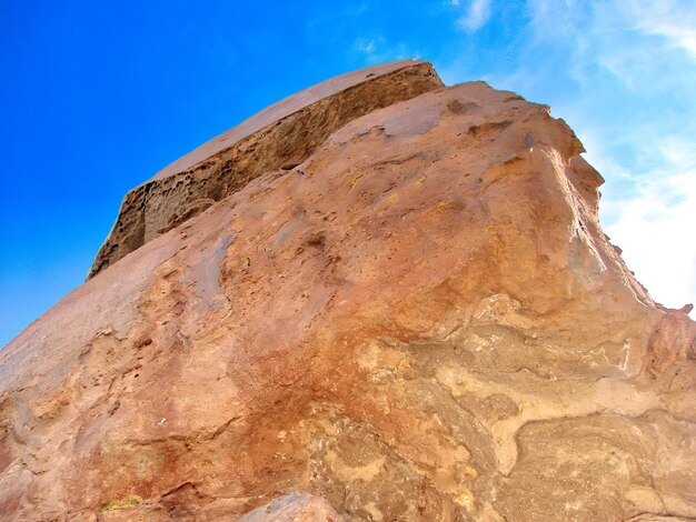 Low angle view of rock formation against sky