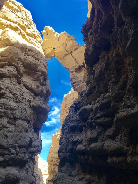 Low angle view of rock formation against sky