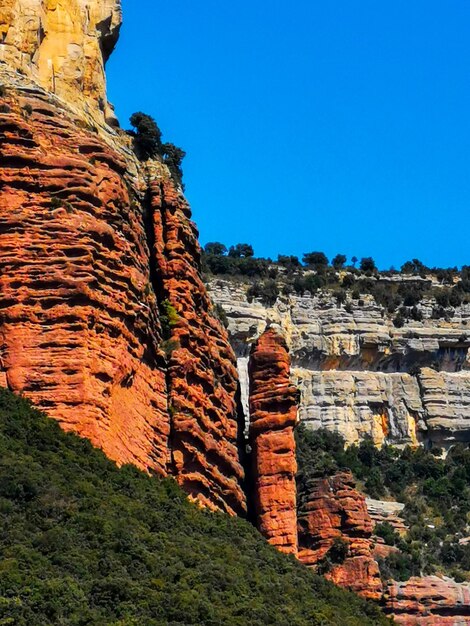 Low angle view of rock formation against sky