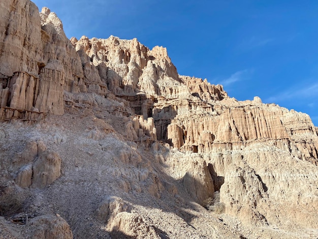 Low angle view of rock formations against sky