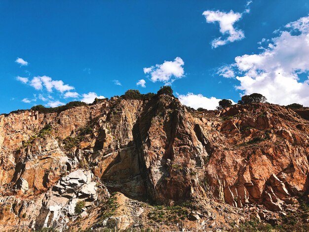 Low angle view of rock formations against sky