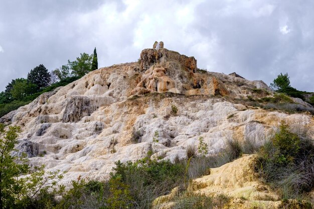 Low angle view of rock formations against sky