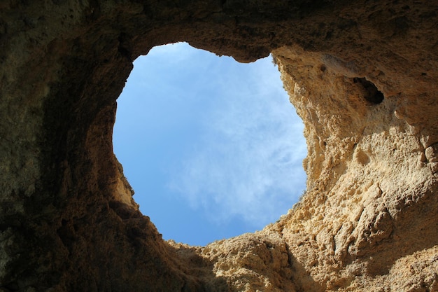 low angle view of rock formations