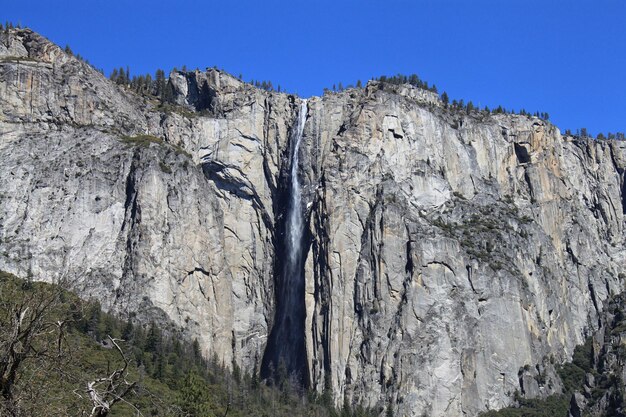 Foto vista a basso angolo delle rocce contro un cielo blu limpido