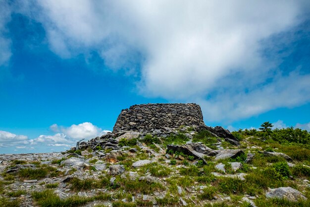 Low angle view of rocks against sky