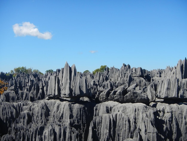 Low angle view of rocks against sky