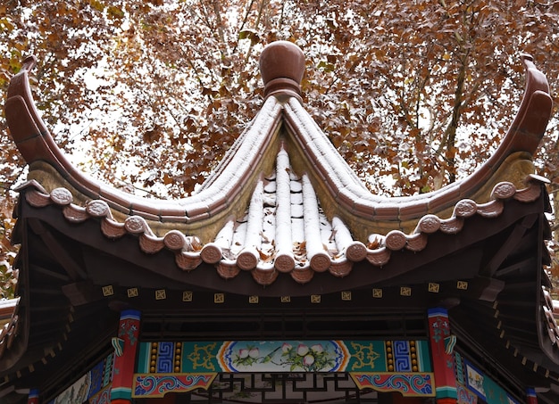 Photo low angle view of roof and trees in temple