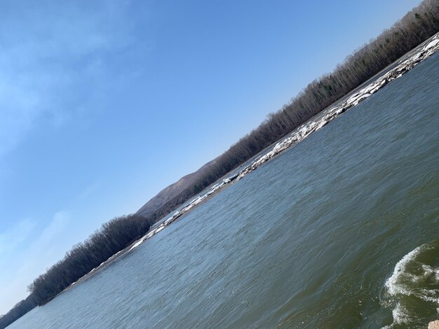 Low angle view of sea against clear sky