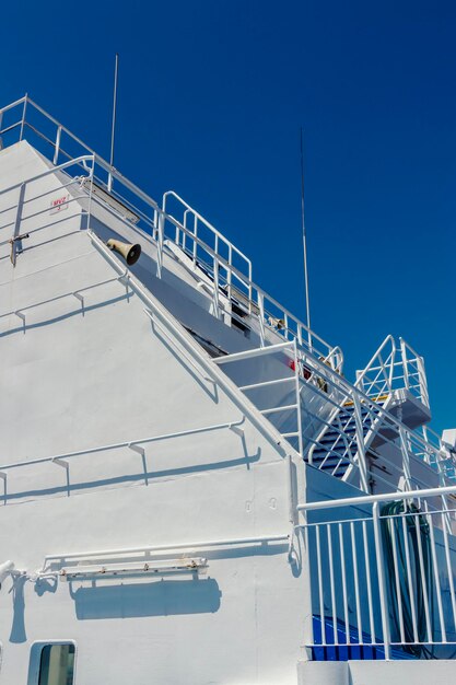 Low angle view of ship against blue sky