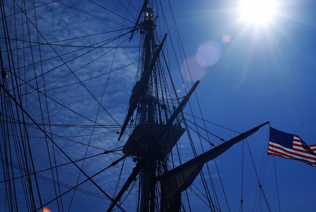 Foto vista a basso angolo della nave contro il cielo in una giornata di sole