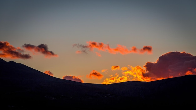 Low angle view of silhouette mountain against sky during sunset