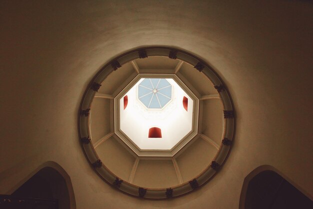 Low angle view of skylight in building