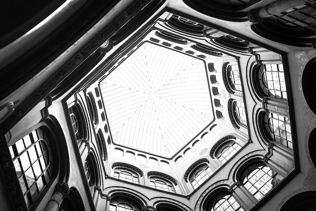 Low angle view of skylight in cupola