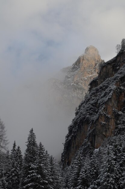 Low angle view of snow covered mountain against sky