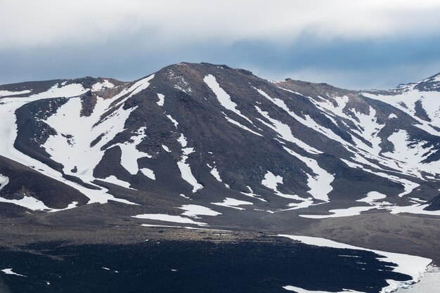 Low angle view of snow covered mountain against sky