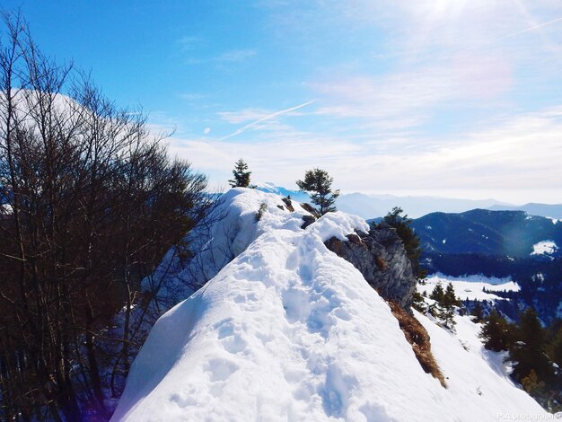 Low angle view of snow covered mountain