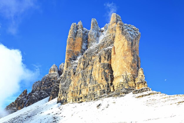 Low angle view of snowcapped mountain against sky