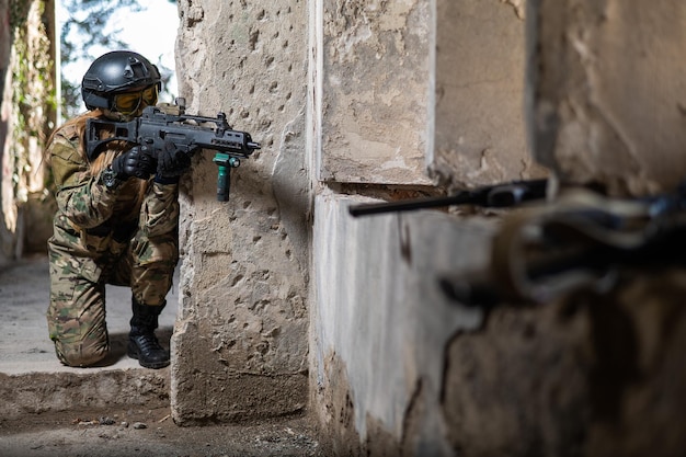 Low angle view of soldiers standing against wall