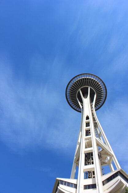 Low angle view of space needle against sky