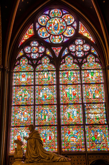 low angle view of stained glass window in temple