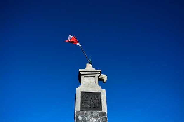 Low angle view of statue against clear blue sky