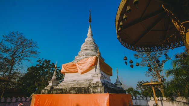 Low angle view of temple against building