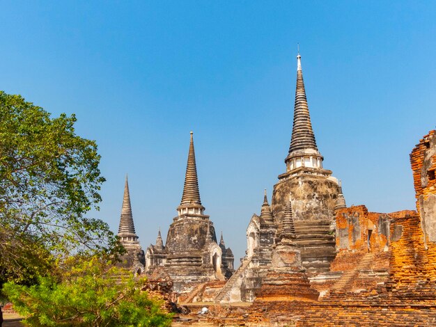 Low angle view of temple against clear blue sky