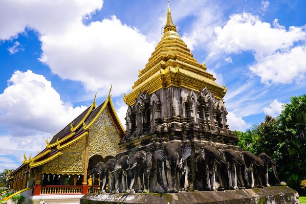 Low angle view of temple against sky