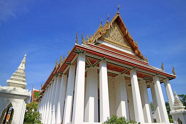 Low angle view of temple building against blue sky