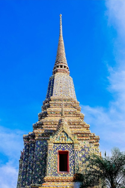 Low angle view of temple building against blue sky