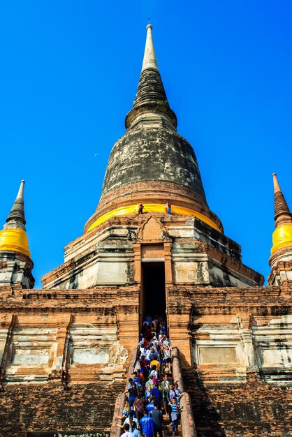 Low angle view of temple building against blue sky