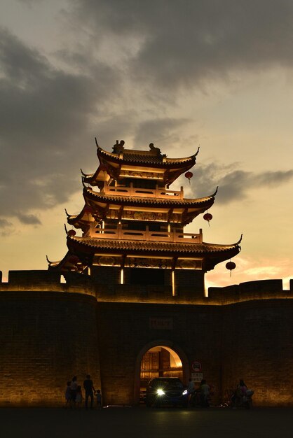 Low angle view of temple building against sky