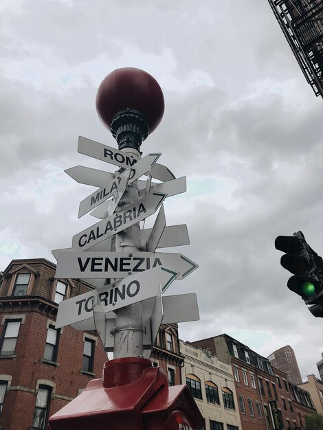 Foto vista a basso angolo del testo sull'edificio contro il cielo