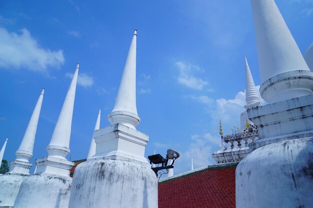 Low angle view of traditional building against blue sky