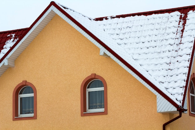 Low angle view of the upper floors of a new large house