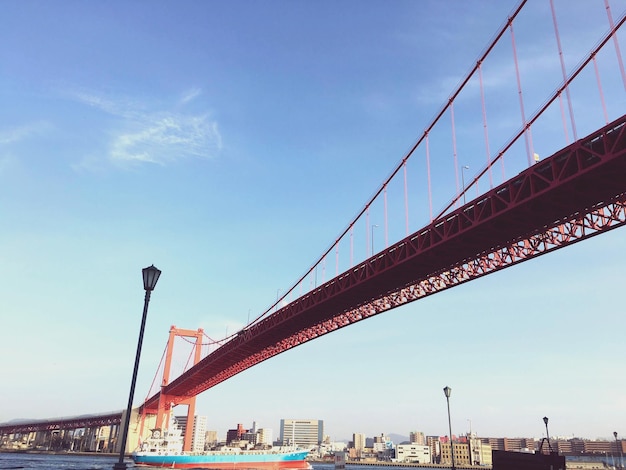 Low angle view of wakato bridge against sky on sunny day in city