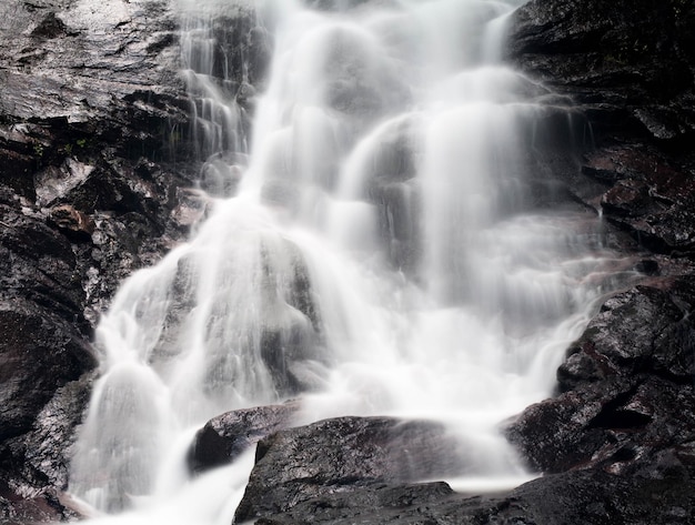 low angle view of waterfall along rocks