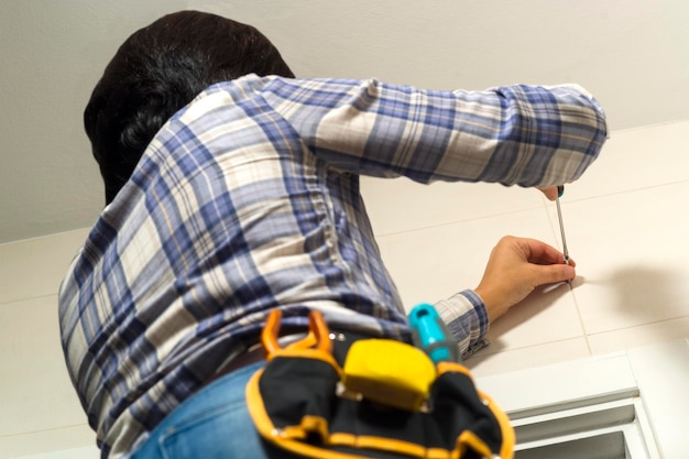 Low angle view of woman working at home