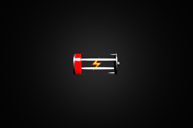 Low battery sign on black background. 3D rendering.