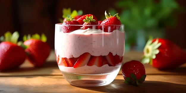 Low carb strawberry keto mousse diet healthy product delicious and healthy sugar free desserts on keto diet food conscious consumption idea healthy food gluten free food AI generated